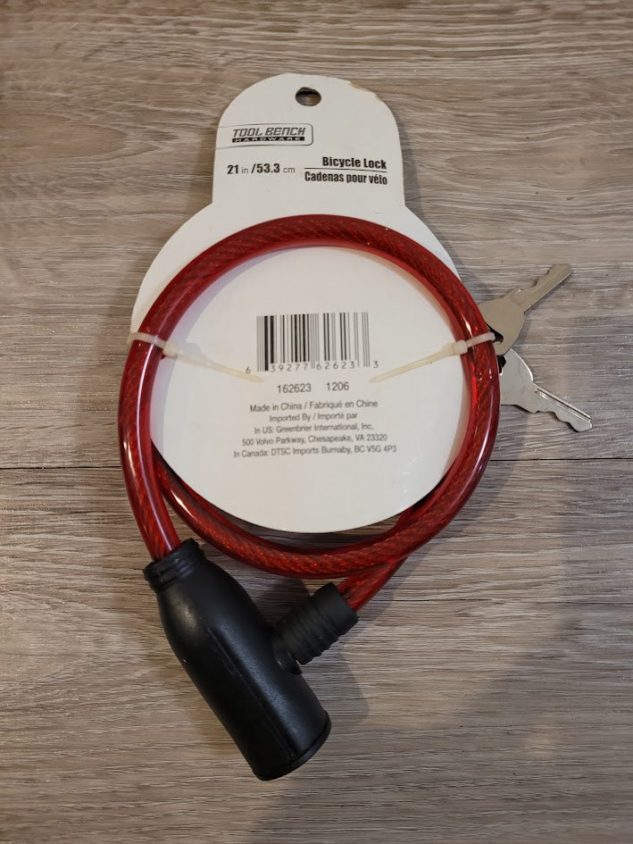 Tool Bench Hardware 21 inch Keyed Cable Bicycle Lock