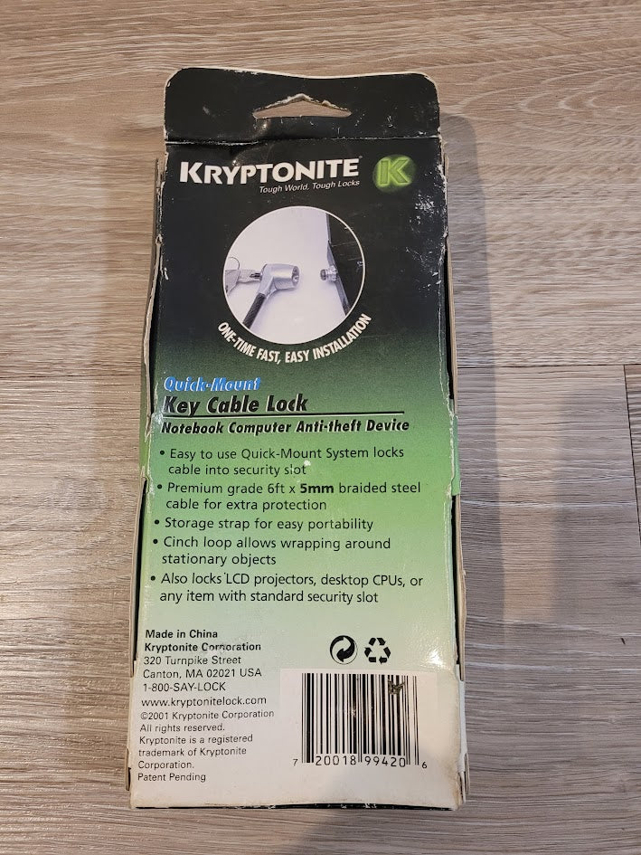 Kryptonite Quick-Mount Key Cable Lock for Laptop Computers