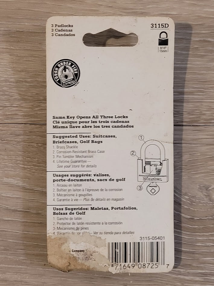 Master Lock 3 Brass Same Key Lock Set - Model 3115D (Cosmetic Damage)