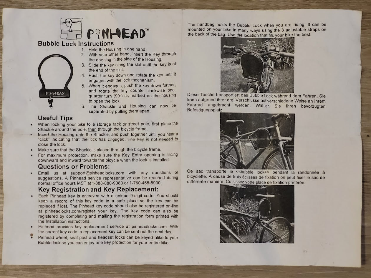 Pinhead Components Bubble Lock (U-Lock variation) for Bicycle Frame